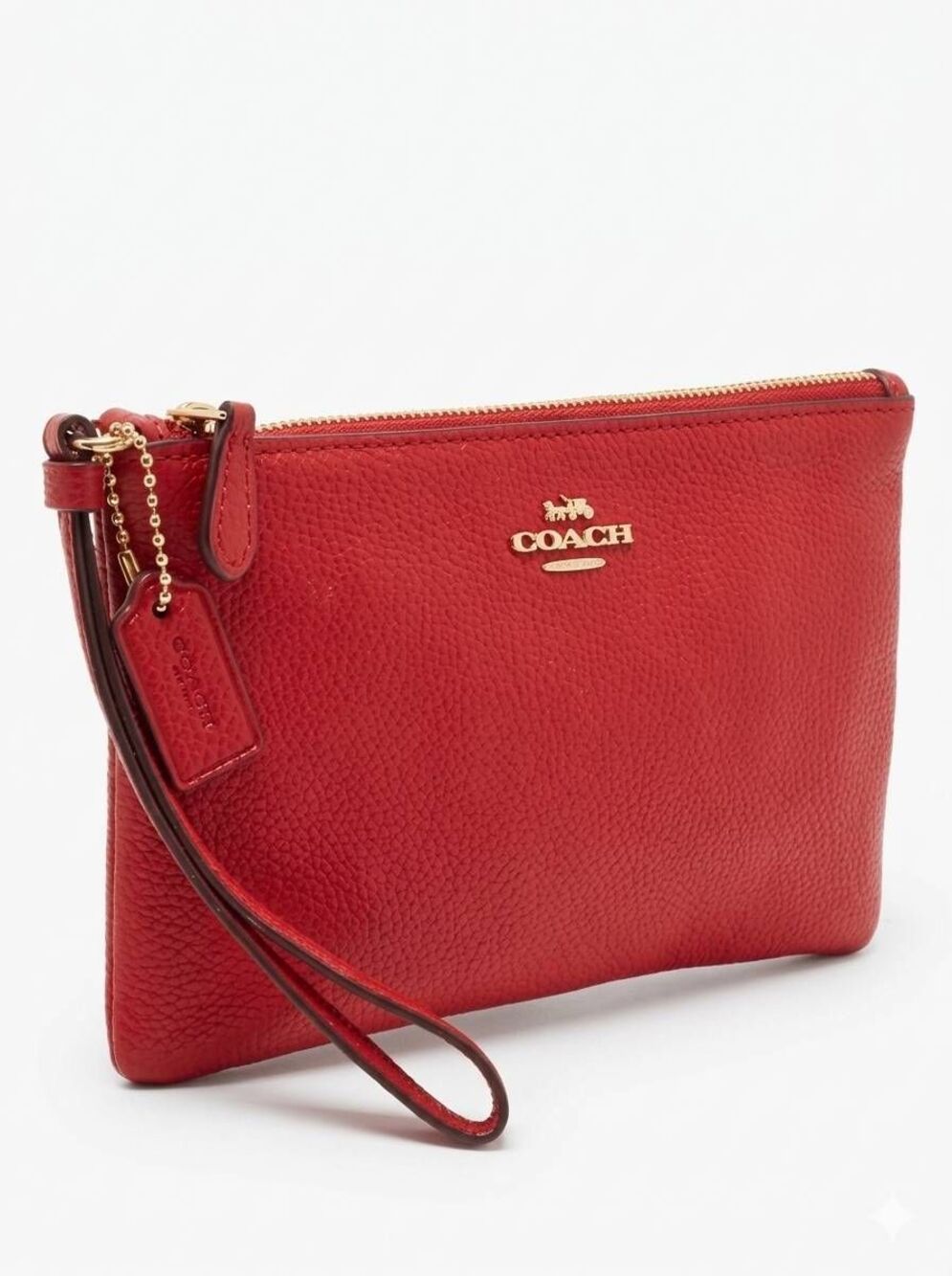🩵NIB Coach Red Genuine Leather w/Detachable Coach & Star Charms Wristlet